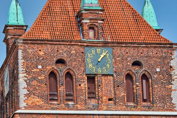 Klocka Vid Spiren Medeltida Kyrka Greifswald Tyskland — Stockfoto