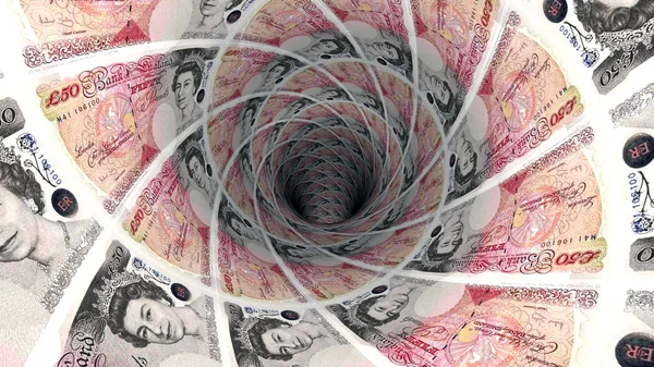 Perspektif Görünümü'nde İngiliz Lirası banknotların arka plan 