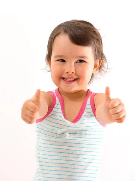 Portrait of a beautiful and confident girl showing thumbs up isolated one white Royalty Free Stock Images