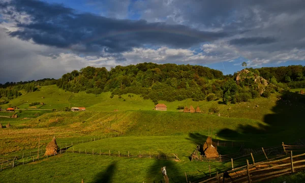 Hegyi táj, a nyári reggelen, Románia — Stock Fotó