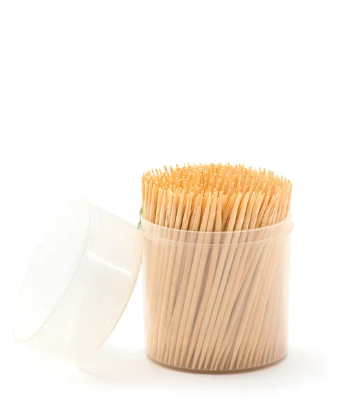 Toothpicks in a box on a white background — Stock Photo, Image