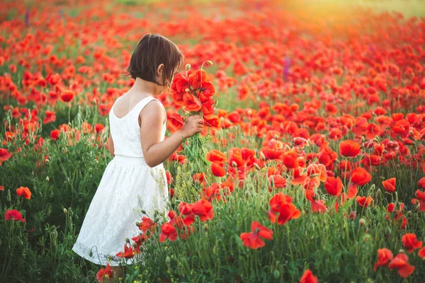 Emocional Niño Aire Libre Retrato Niña Bonita Vestido Blanco Campo —  Fotos de Stock