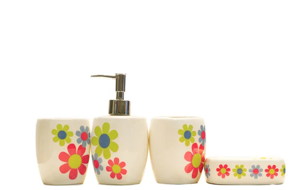 Verschillende containers van de hygiëne van de schoonheid op witte achtergrond — Stockfoto
