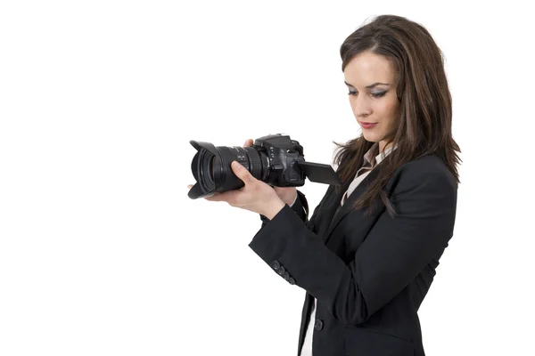 Portrait of young photographing lady — Stock Photo, Image