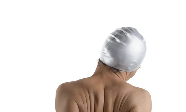 Female swimmer's back in studio white background — Stock Photo, Image