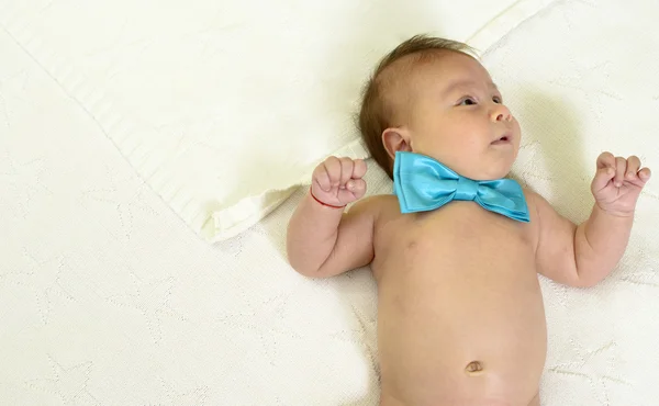 Nowo narodzone dziecko na sobie niebieski bowtie — Zdjęcie stockowe