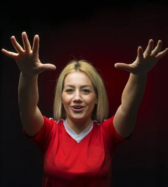 Vrouw voetbal gejuich van het team — Stockfoto