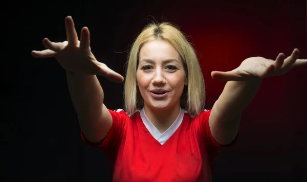 Vrouw voetbal gejuich van het team — Stockfoto