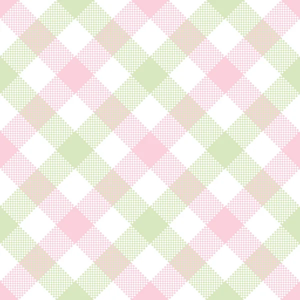 Gingham Karomuster Pastellrosa Grün Weiß Nahtlose Diagonale Vichy Pixel Plaid — Stockvektor