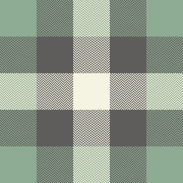 Plaid Pattern Green White Herringbone Textured Seamless Tartan Vector Background — Stock Vector