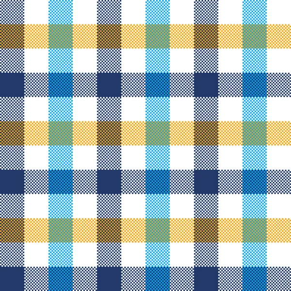 Kleurrijk Gingham Patroon Blauw Geel Wit Heldere Pixel Vichy Check — Stockvector