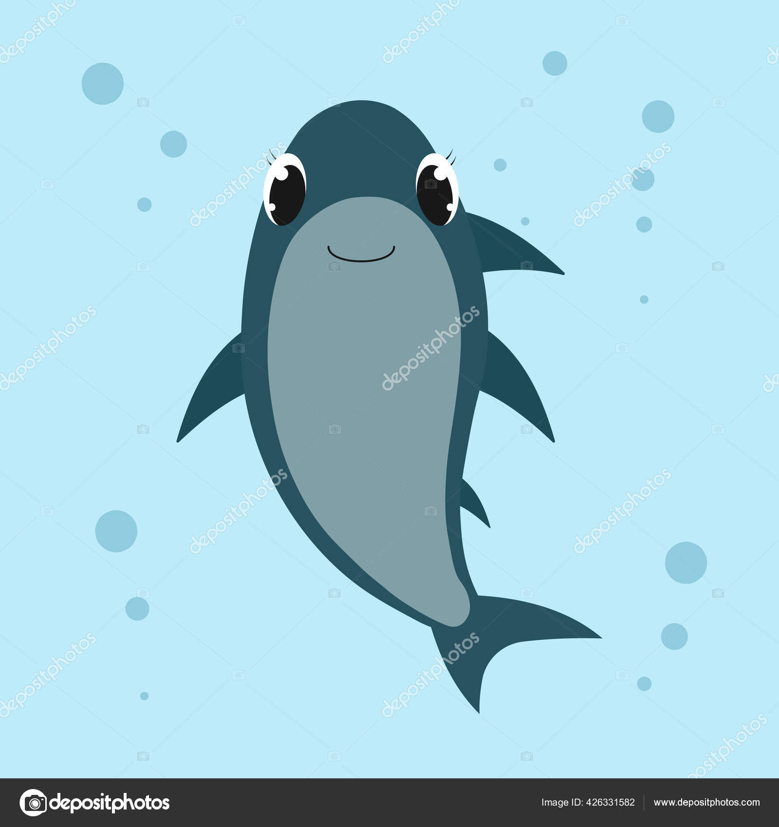 Симпатичная Акула. Векторная Карикатура. Изолирована. Подводный.