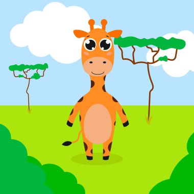 Mutlu zürafalar. Vektör karikatür çizimi. İzole edilmiş. Düz stilde sevimli bir karakter.