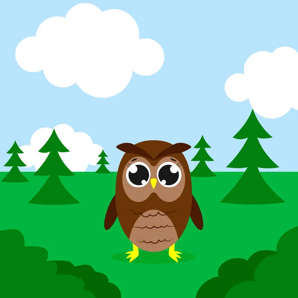 Happy Owl Forest Vector Cartoon Illustration Isolated Cute Character Flat — Stock Vector
