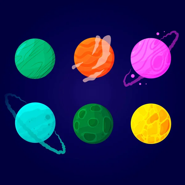 Conjunto de planetas abstractos. Ilustraciones de dibujos animados vectoriales. Aislado. — Vector de stock