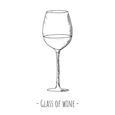 Bir bardak şarap. Vektör çizimi. Beyaz üzerine izole bir nesne. El çizimi..