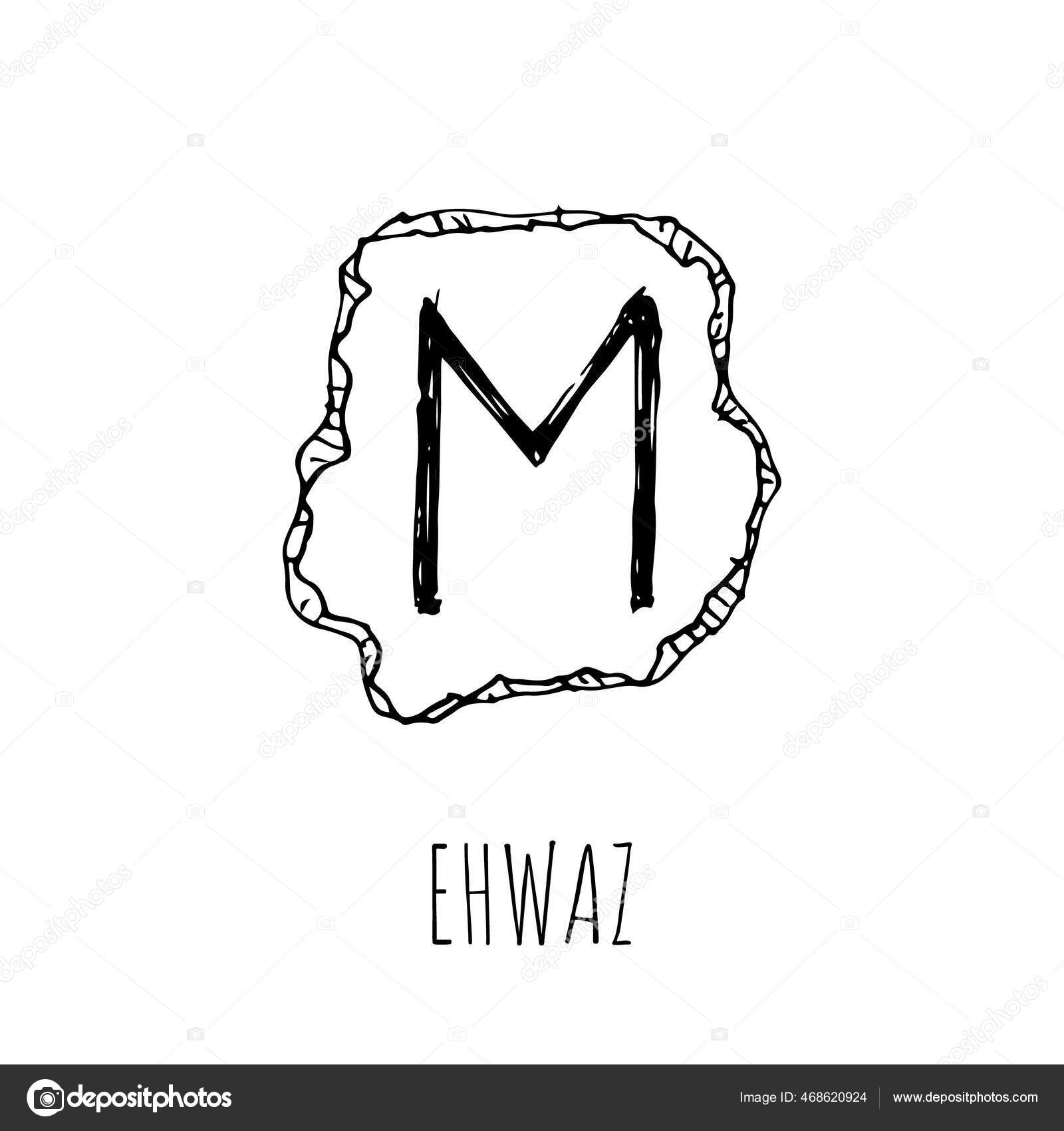 Ehwaz rune written on a stone. Vector illustration. Isolated on white ...