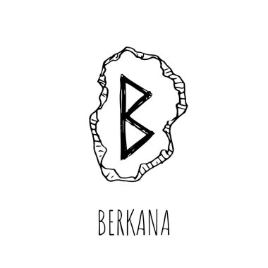 Berkana mührü bir taşın üzerine yazılmış. Vektör çizimi. Beyazda izole edilmiş.