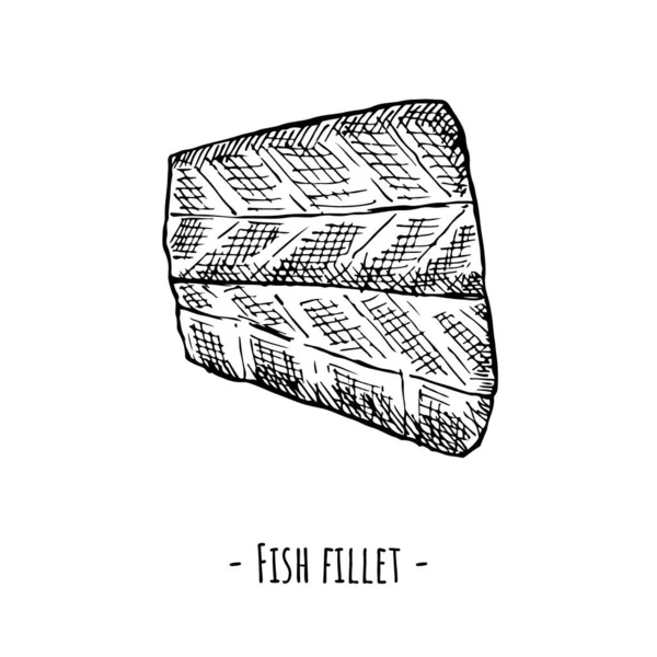 Balık fileto. Vektör çizimi. Beyazda izole edilmiş. El çizimi..