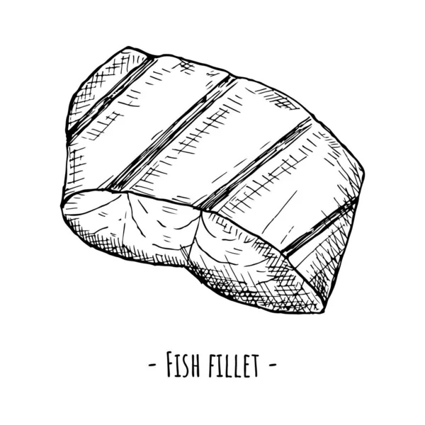 Ikan fillet. Vektor ilustrasi. Terisolasi di atas putih. Gambar tangan. - Stok Vektor