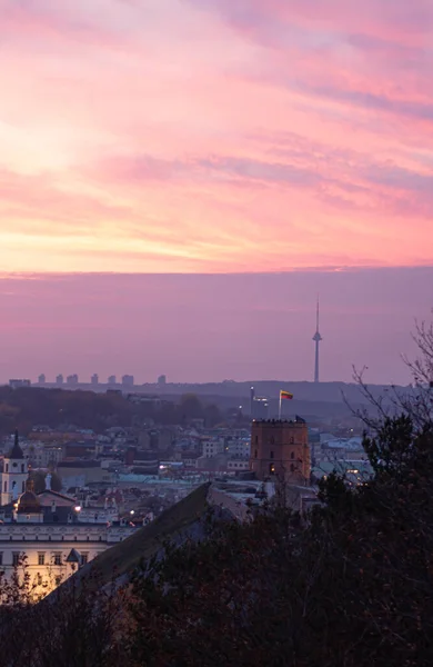 Panoramische Foto Van Vilnius Oude Stad Tijdens Zonsondergang Historisch Centrum — Stockfoto