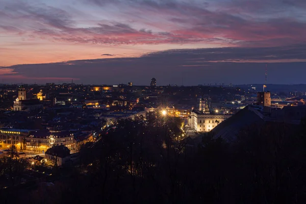 Panoramabild Över Vilnius Gamla Stad Solnedgången Vilnius Historiska Centrum Förklarades — Stockfoto