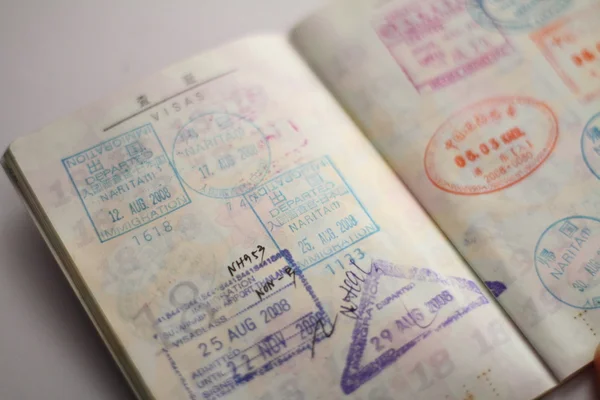 日本护照上的签证 — 图库照片