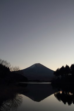 Mt. Fuji, göletten Tanuki Shizuoka, Japonya (önce şafak)