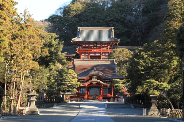 Главная святыня и танцевальный зал храма Цуругаока Хачимангу в Камакуре — стоковое фото