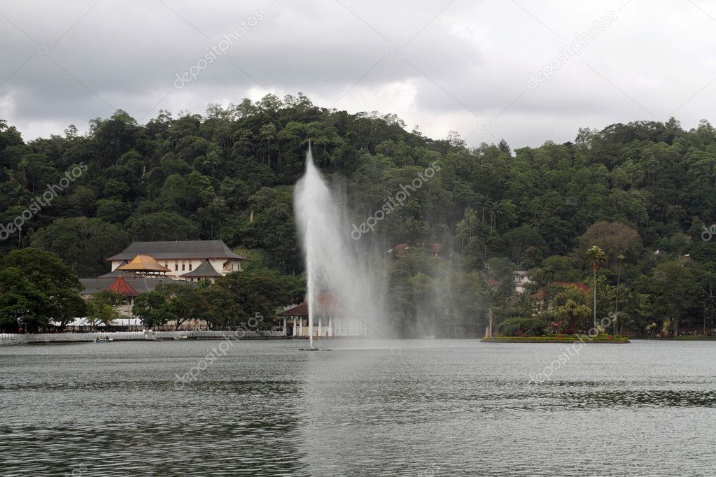 Temple of the tooth and Kandy Lake in Kandy, Sri Lanka
