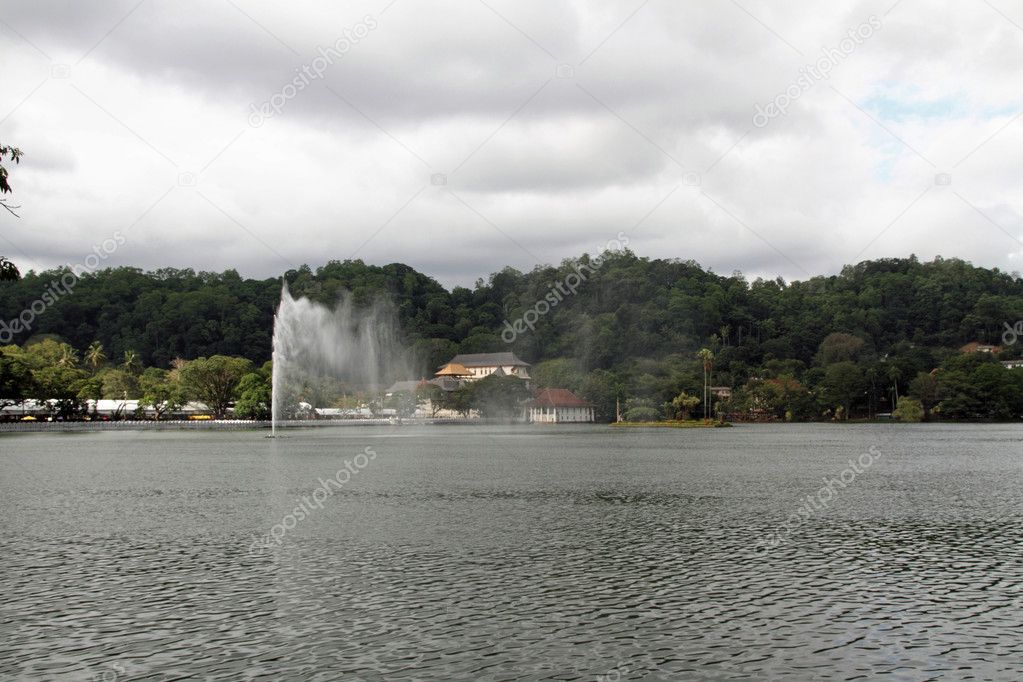 Temple of the tooth and Kandy Lake in Kandy, Sri Lanka