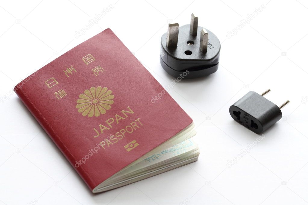 Japanese passport and electric plug