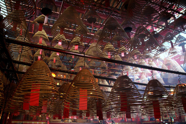 Spiral incense stick at Man Mo Temple in Hong Kong