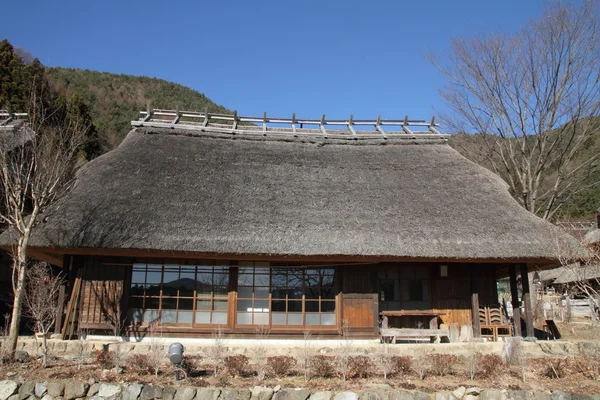 西湖山梨県, 日本のなかやぶき屋根の家 — ストック写真