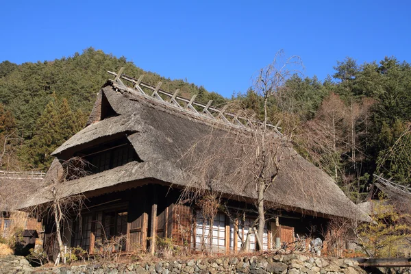 西湖山梨県, 日本のなかやぶき屋根の家 — ストック写真