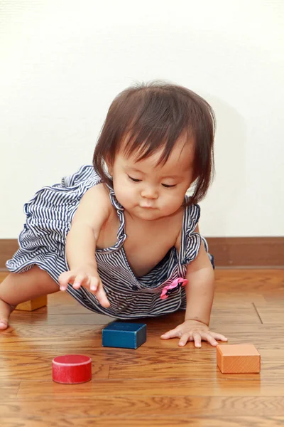 Menina japonesa brincando com blocos (0 ano de idade ) — Fotografia de Stock