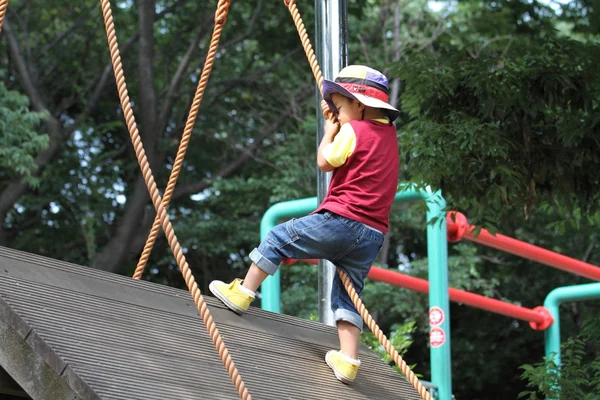Japanischer Junge klettert an die Wand (3 Jahre alt)) — Stockfoto