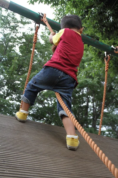 Japanse jongen klimmend op de muur (3 jaar oud)) — Stockfoto