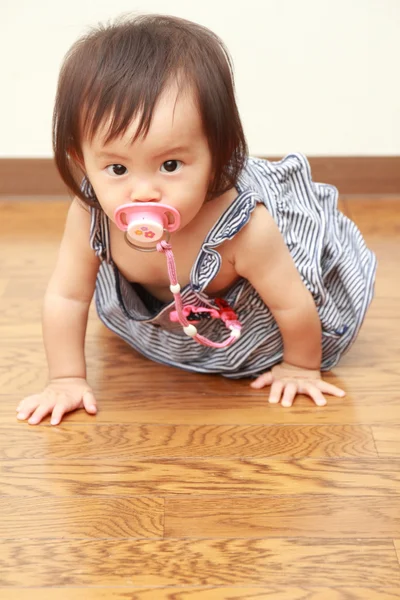 Japonesa bebé chica chupando en un chupete (0 año viejo ) —  Fotos de Stock