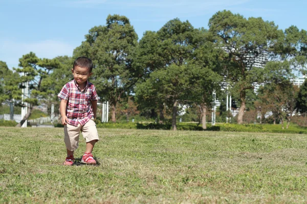 日本男児 (3 歳までの芝生の上を実行しています。) — ストック写真