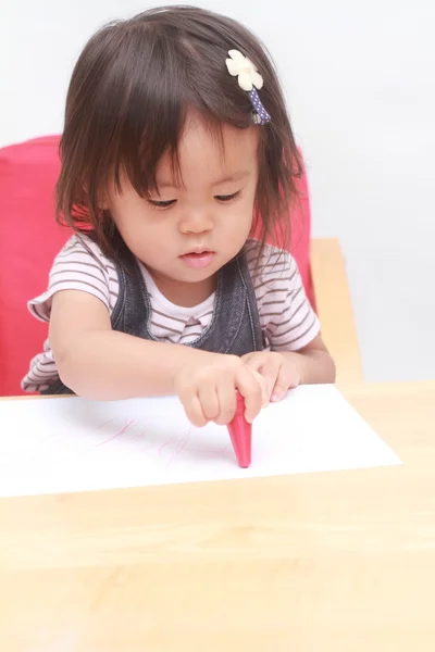 Japon kız (1 yaşında resim çizim) — Stok fotoğraf