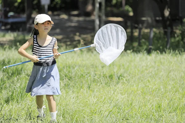 Chica Japonesa Recolectando Insectos Años — Foto de Stock