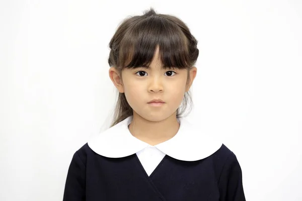 Japansk Flicka Förskoleuniform Vit Rygg — Stockfoto