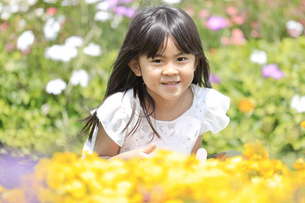 Japanese Student Girl Flower Garden Years Old — Stock Photo, Image