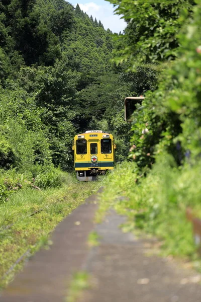 在日本千叶一村一井铁路的仓原站的火车 — 图库照片