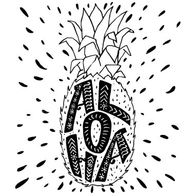 'Aloha' ananas siluet yazı.