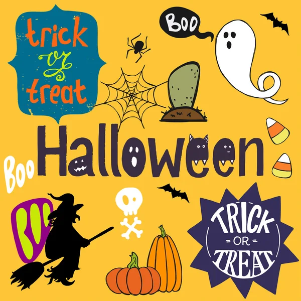 Bunte handgezeichnete Halloween-Doodles — Stockvektor