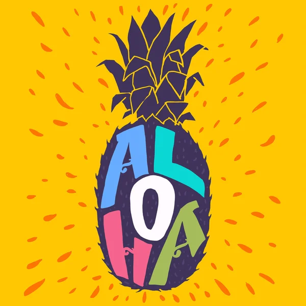 Letras 'Aloha' en silueta de piña . — Vector de stock