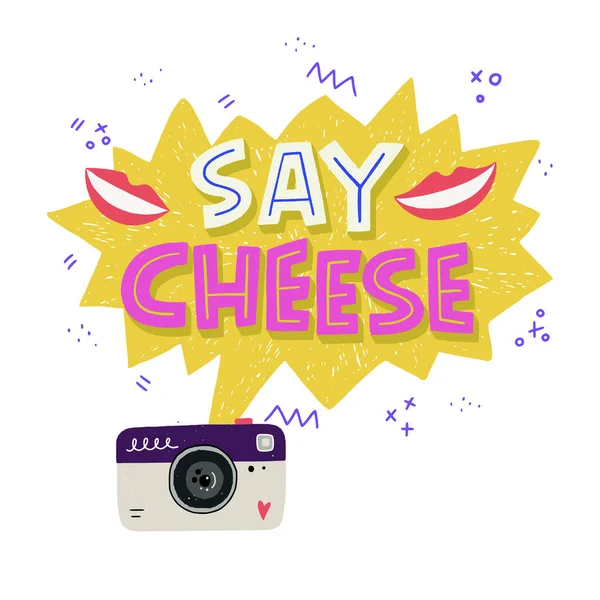 Hand Lettering Phrase Say Cheese Drawn Decorative Capital Letters Cartoon — 스톡 사진
