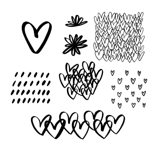 Set Hand Drawn Romantic Doodle Decor Elements Boarder Texture Flower — ストックベクタ